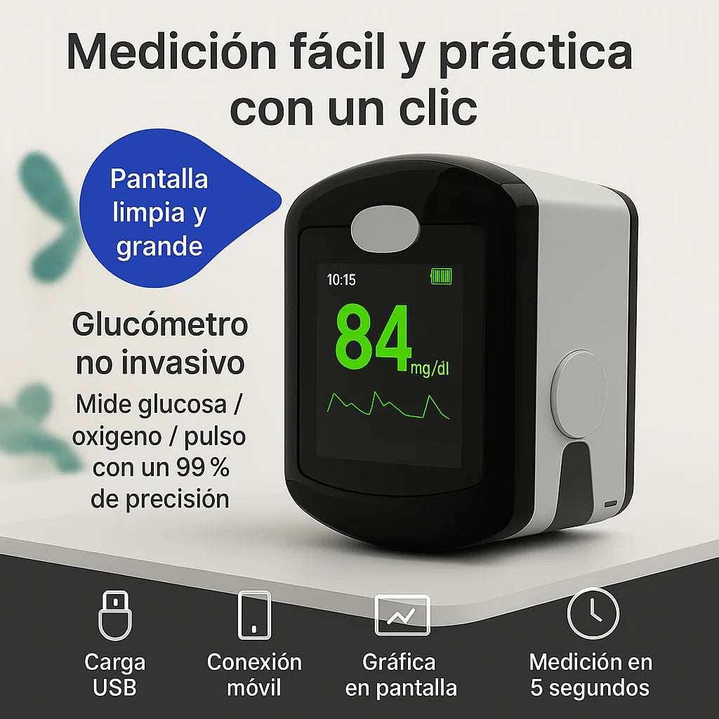 MEDIDOR DE GLUCOSA EN SANGRE NO INVASIVO 8 EN 1 (5 SEG 99% DE PRECISIÓN)